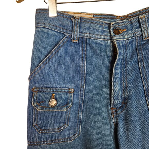 Vintage L'AVION Jeans Womens 31 Long Medium Blue Cargo Flare Hong Kong 28"‎ - Picture 4 of 15